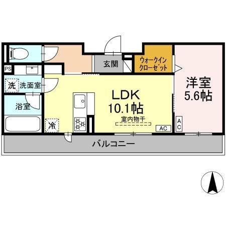 セレスティア田神 イースト(1LDK/2階)の間取り写真