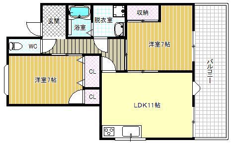 ドゥシャトルヌーベル(2LDK/1階)の間取り写真