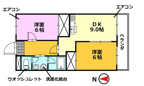 サニーライフ西崎(2LDK/2階)の間取り写真
