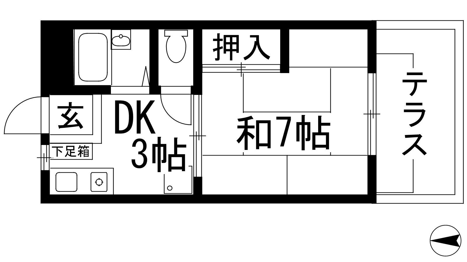 サンビレッジクレハ(1DK/1階)の間取り写真