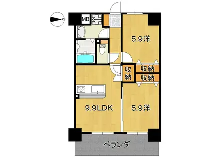 山中ハイツIII(2LDK/2階)の間取り写真