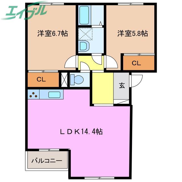 パルディアHM(2LDK/2階)の間取り写真