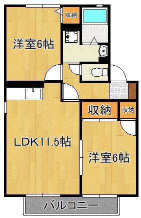 フラッターM(2LDK/2階)の間取り写真