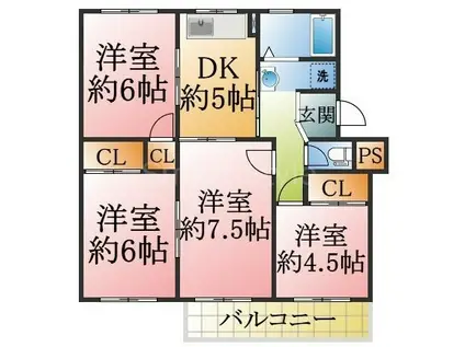 高倉台11団地55号棟(4DK/5階)の間取り写真