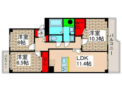 市川グリーンハイツB棟(3LDK/11階)の間取り写真