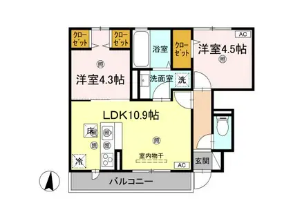 ステラアーク 1F(2LDK/1階)の間取り写真
