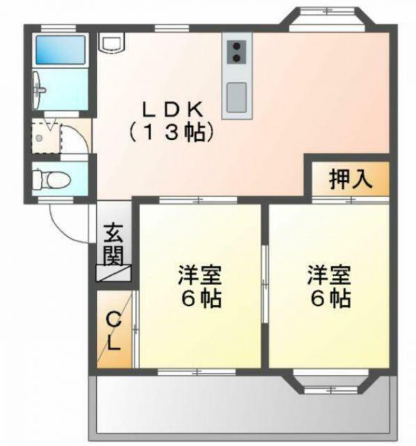 ベルエポック曽根(2LDK/1階)の間取り写真