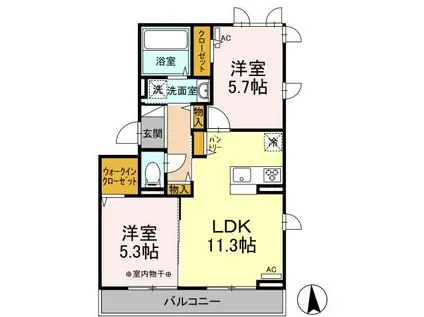 DーROOM DEARCOURT 幸町 III(2LDK/2階)の間取り写真