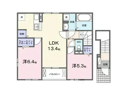 西三島2丁目アパートA(2LDK/2階)の間取り写真
