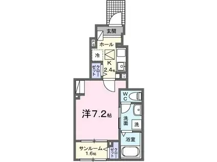 ソレイユ(1K/1階)の間取り写真