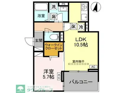 NOBLE VILLA鹿手袋 B(1LDK/1階)の間取り写真