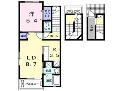 プチフローラ 北野田Ⅰ(1LDK/3階)の間取り写真