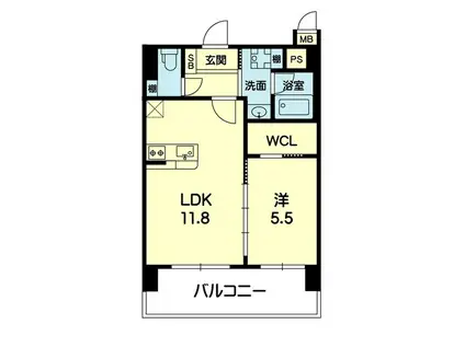 ライズ南熊本(1LDK/9階)の間取り写真