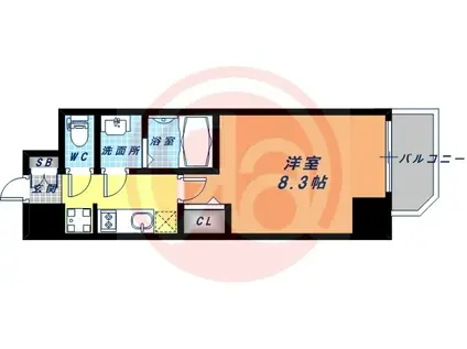 プレサンス谷町九丁目駅前(1K/13階)の間取り写真