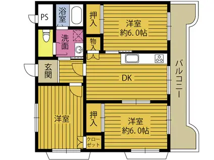 第2若草ビル(3DK/2階)の間取り写真