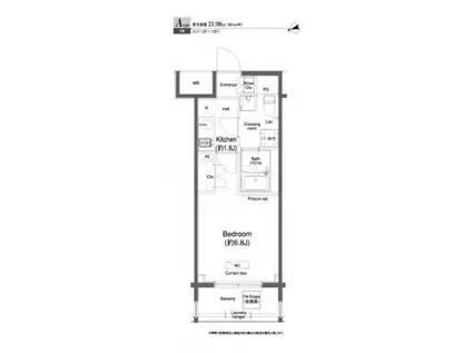 プラウドフラット門前仲町I(1K/12階)の間取り写真