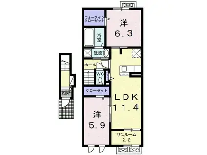 マロングローブイン軽井沢(2LDK/2階)の間取り写真