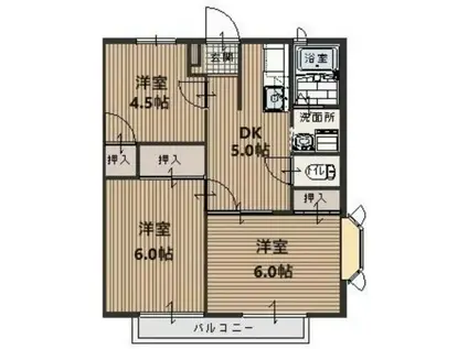 サンハイツエスB(3DK/2階)の間取り写真