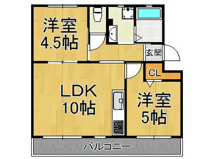 宝梅園1号棟(2LDK/5階)の間取り写真