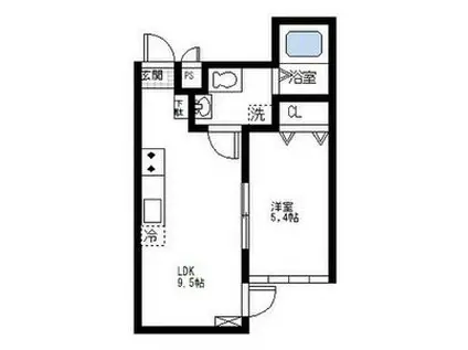 ブリリアントアパートメント伝馬(1LDK/1階)の間取り写真