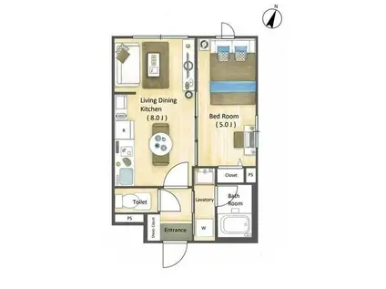 ドゥセール戸越銀座(1LDK/2階)の間取り写真