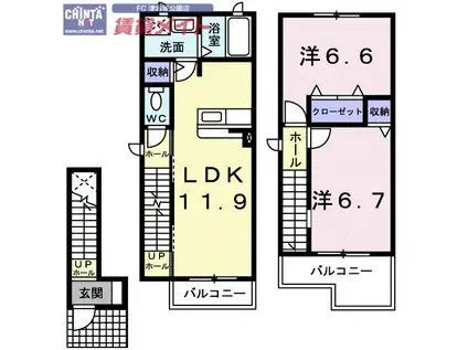 ノイ・アインズB(2LDK/2階)の間取り写真