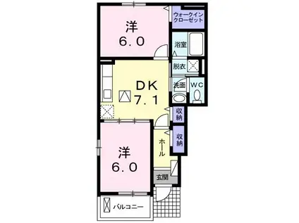 リヴィエール(2DK/1階)の間取り写真