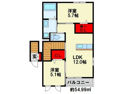プレジール栄(2LDK/2階)の間取り写真