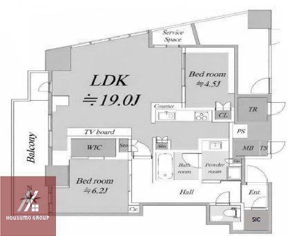 プラウドタワー北浜(2LDK/35階)の間取り写真