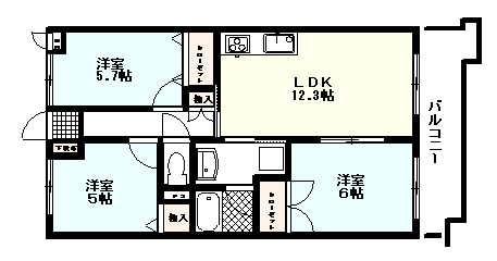 シャロワ(3LDK/4階)の間取り写真