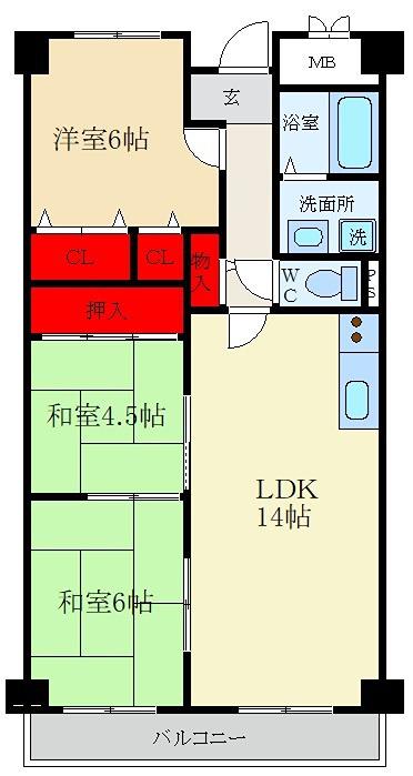 フォレ招提(3LDK/2階)の間取り写真