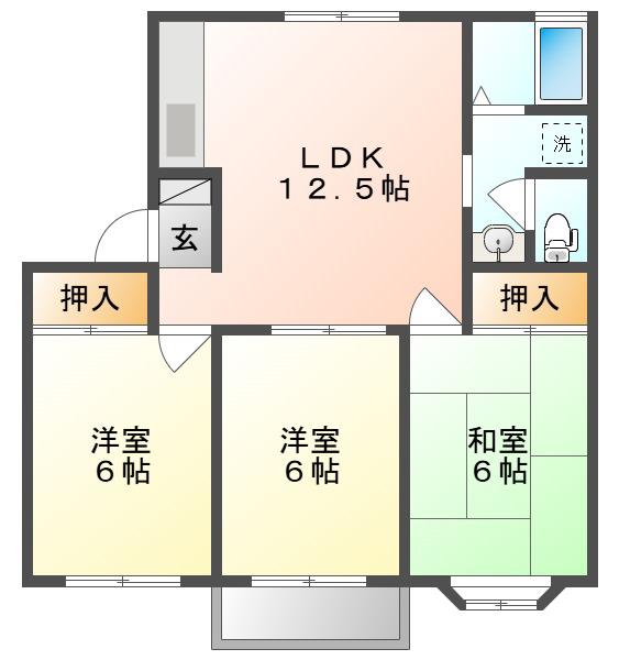 ファミーユ平野A(3LDK/2階)の間取り写真