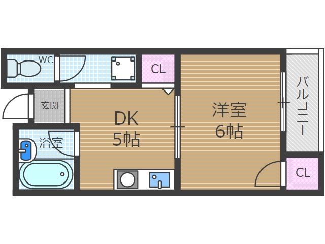 エルドラード箕面Ⅱ(1DK/2階)の間取り写真