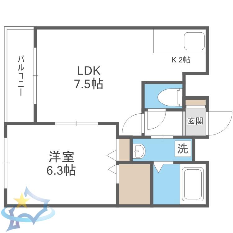 スカイハウス(1LDK/3階)の間取り写真