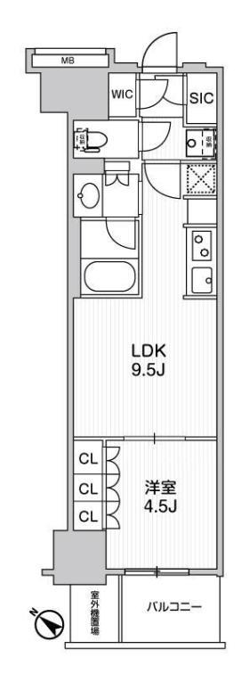 ワーブ横浜伊勢佐木町(1LDK/3階)の間取り写真