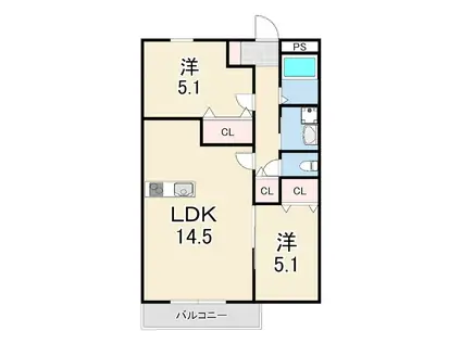 リヴェール西宮(2LDK/2階)の間取り写真