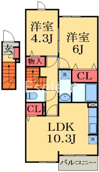 フォルトゥーナC(2LDK/2階)の間取り写真