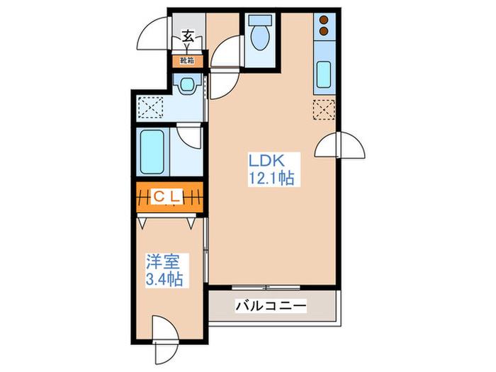 シャリテ澄川(1LDK/2階)の間取り写真