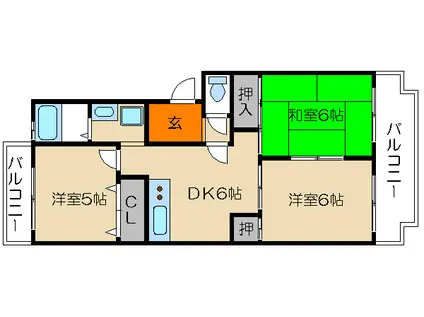 地下鉄烏丸線 松ケ崎駅(京都) 徒歩3分 3階建 築36年(3DK/3階)の間取り写真