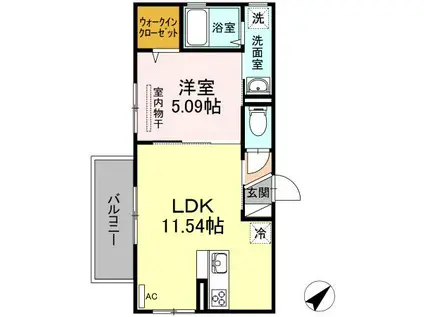 D-ROOM心 B棟(1LDK/2階)の間取り写真