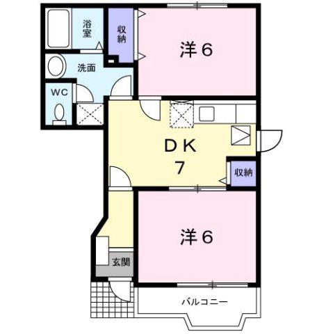 エステートハイツPARTII(2DK/1階)の間取り写真
