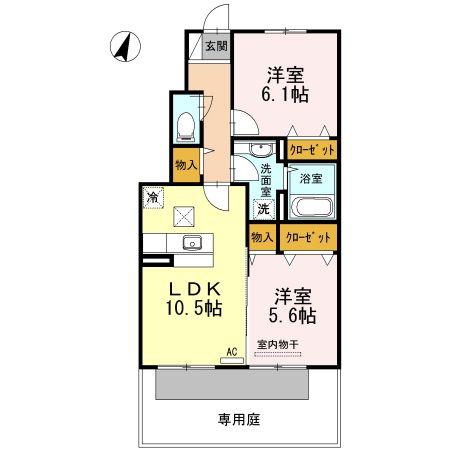 フォンテーヌ金倉 B棟(2LDK/1階)の間取り写真