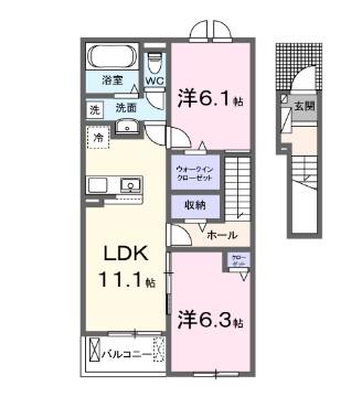 ラフィーネ・ヴィシン(2LDK/2階)の間取り写真