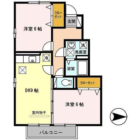セジュール岡崎(2DK/1階)の間取り写真