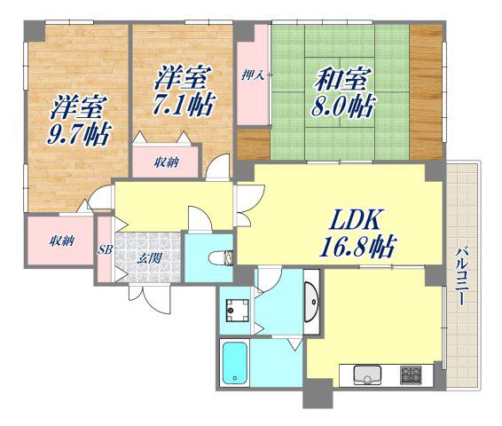 白鷹松下町マンション(3LDK/1階)の間取り写真
