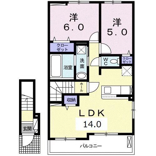 ルタン ビー(2LDK/2階)の間取り写真