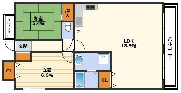 アドバンテージ天神橋(1LDK/3階)の間取り写真