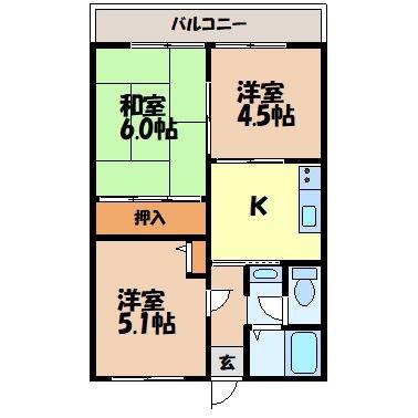 ディアス花園(3DK/2階)の間取り写真