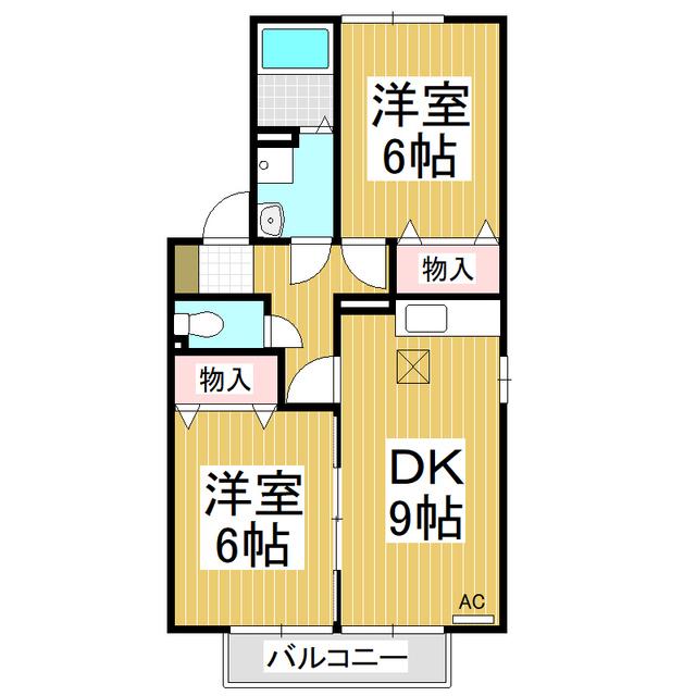 アドバンス21 B棟(2DK/1階)の間取り写真
