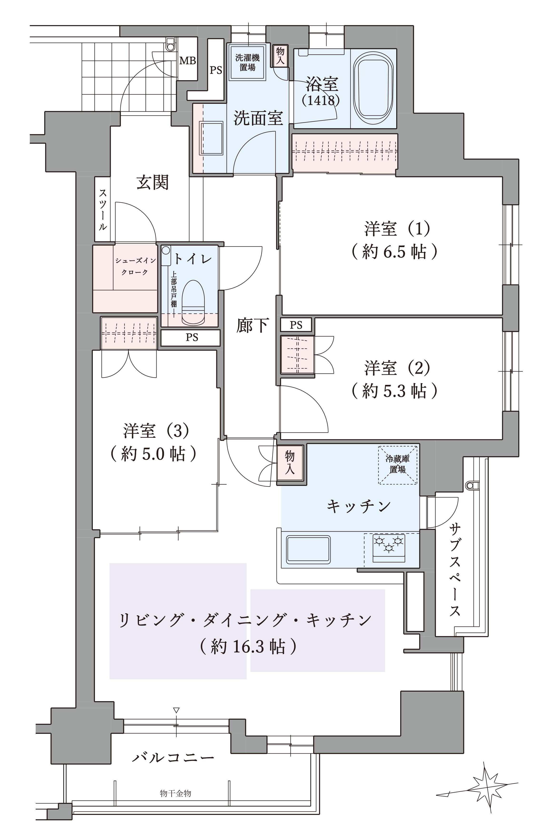 グランドメゾン夕陽丘MARKS(3LDK/2階)の間取り写真